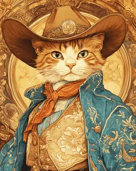 Cowboy Cat - Wall Art Print - Coastal Cowgirl  8"x10" Artwork - 11"x14" Mat