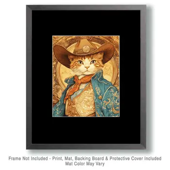 Cowboy Cat - Wall Art Print - Coastal Cowgirl  8"x10" Artwork - 11"x14" Mat