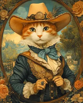 Ms. Cowgirl Cat - Wall Art Print - Coastal Cowgirl  8"x10" Artwork - 11"x14" Mat