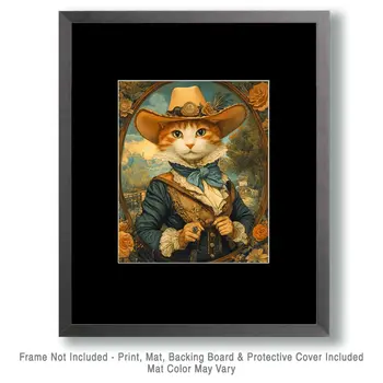 Ms. Cowgirl Cat - Wall Art Print - Coastal Cowgirl  8"x10" Artwork - 11"x14" Mat