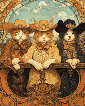 Cowboy Cat Gang - Wall Art Print - Coastal Cowgirl  8"x10" Artwork - 11"x14" Mat