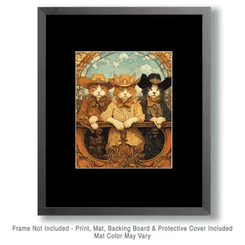 Cowboy Cat Gang - Wall Art Print - Coastal Cowgirl  8"x10" Artwork - 11"x14" Mat