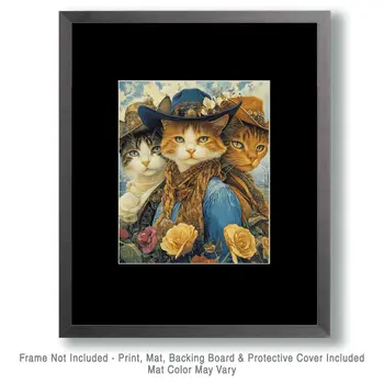 Three Amigos - Cowboy Cats - Wall Art Print - Coastal Cowgirl  8"x10" Artwork - 11"x14" Mat