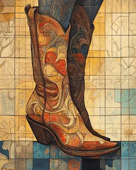 Deco Cowgirl Boots - Wall Art Print - Coastal Cowgirl  8"x10" Artwork - 11"x14" Mat