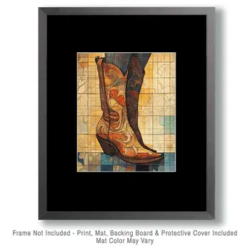 Deco Cowgirl Boots - Wall Art Print - Coastal Cowgirl  8"x10" Artwork - 11"x14" Mat