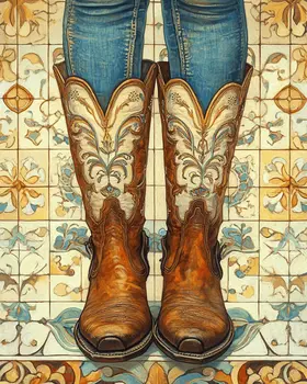 Farmhouse Cowgirl Boots - Wall Art Print - Coastal Cowgirl  8"x10" Artwork - 11"x14" Mat