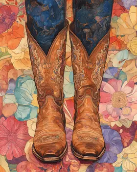 Floral Cowgirl Boots - Wall Art Print - Coastal Cowgirl  8"x10" Artwork - 11"x14" Mat