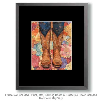 Floral Cowgirl Boots - Wall Art Print - Coastal Cowgirl  8"x10" Artwork - 11"x14" Mat