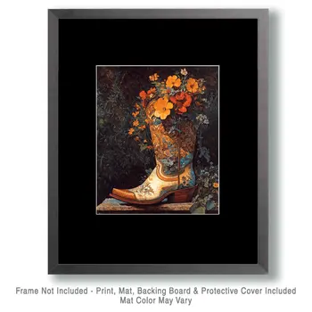 Cowgirl Boots Bouquet - Wall Art Print - Coastal Cowgirl  8"x10" Artwork - 11"x14" Mat