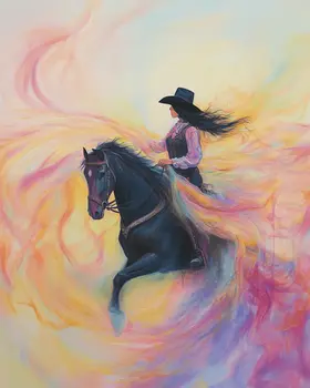 Abstract Cowgirl - Wall Art Print - Western Decor  8"x10" Artwork - 11"x14" Mat
