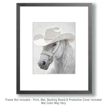 White Horse - Wall Art Print - Western Decor  8"x10" Artwork - 11"x14" Mat