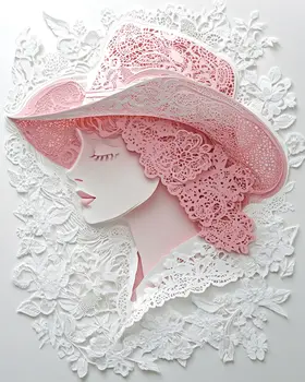 Lacy Cowgirl in Pink Hat - Wall Art Print - Western Decor  8"x10" Artwork - 11"x14" Mat
