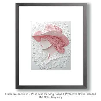 Lacy Cowgirl in Pink Hat - Wall Art Print - Western Decor  8"x10" Artwork - 11"x14" Mat