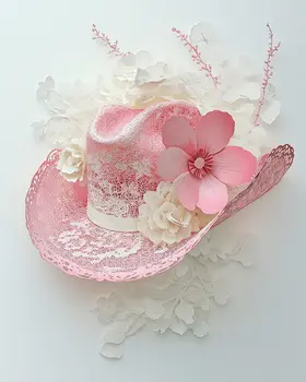 Lacy Pink Cowgirl Hat - Wall Art Print - Western Decor  8"x10" Artwork - 11"x14" Mat
