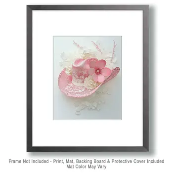 Lacy Pink Cowgirl Hat - Wall Art Print - Western Decor  8"x10" Artwork - 11"x14" Mat
