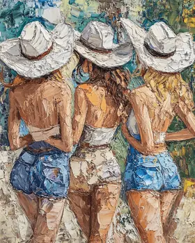 Three Cowgirls in Oil - Wall Art Print - Western Decor  8"x10" Artwork - 11"x14" Mat