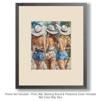 Three Cowgirls in Oil - Wall Art Print - Western Decor  8"x10" Artwork - 11"x14" Mat