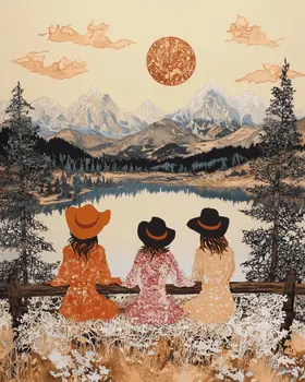 Cowgirls Watching the Sunrise - Wall Art Print - Western Decor  8"x10" Artwork - 11"x14" Mat