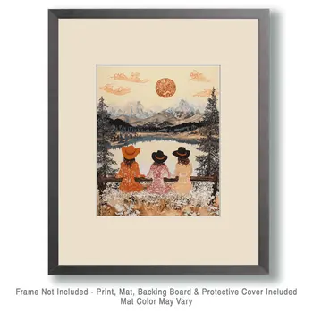 Cowgirls Watching the Sunrise - Wall Art Print - Western Decor  8"x10" Artwork - 11"x14" Mat
