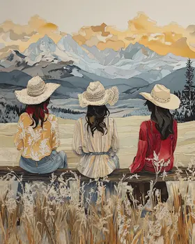 Cowgirls Hanging Out - Wall Art Print - Western Decor  8"x10" Artwork - 11"x14" Mat
