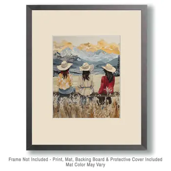 Cowgirls Hanging Out - Wall Art Print - Western Decor  8"x10" Artwork - 11"x14" Mat