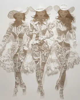 Three Lacy Cowgirls - Wall Art Print - Western Decor  8"x10" Artwork - 11"x14" Mat