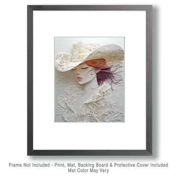 Lacy Cowgirl - Wall Art Print - Western Decor  8"x10" Artwork - 11"x14" Mat