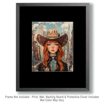 City Cowgirl - Wall Art Prints - Western Decor  8"x10" Artwork - 11"x14" Mat