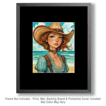 Coastal Cowgirl #2 - Wall Art Prints - Western Decor  8"x10" Artwork - 11"x14" Mat