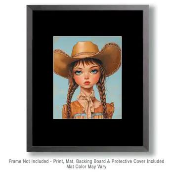 Cowgirl #1 - Cowgirl Wall Art Prints - Western Decor  8"x10" Artwork - 11"x14" Mat