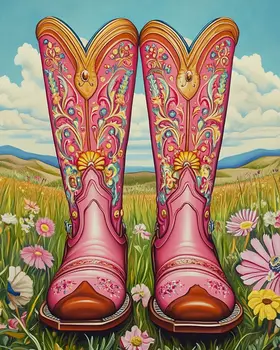 Pink Cowgirl Boots - Cowgirl Wall Art Prints - Western Decor  8"x10" Artwork - 11"x14" Mat