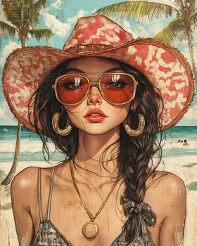 Coastal Cowgirl #3 - Wall Art Prints - Western Decor  8"x10" Artwork - 11"x14" Mat