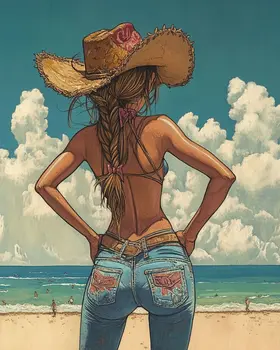 Coastal Cowgirl #5 - Wall Art Prints - Western Decor  8"x10" Artwork - 11"x14" Mat