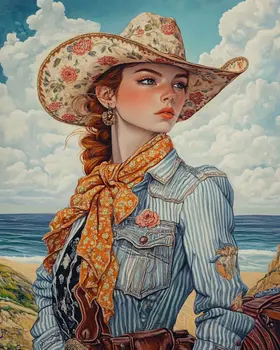 Coastal Cowgirl #6 - Wall Art Prints - Western Decor  8"x10" Artwork - 11"x14" Mat