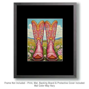 Pink Cowgirl Boots - Cowgirl Wall Art Prints - Western Decor  8"x10" Artwork - 11"x14" Mat