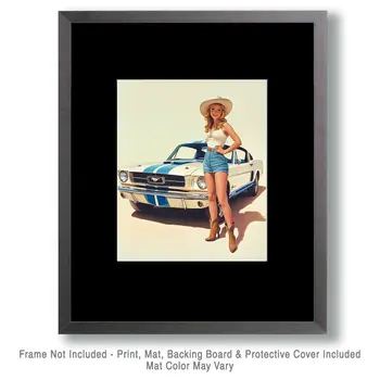 Cowgirl with Her Mustang Wall Art Print - '65 Shelby GT350 - Western Decor  8"x10" Artwork - 11"x14" Mat