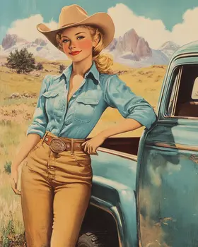 Cowgirl with Her Old Workhorse Wall Art Print - Western Decor  8"x10" Artwork - 11"x14" Mat