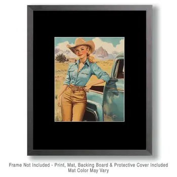 Cowgirl with Her Old Workhorse Wall Art Print - Western Decor  8"x10" Artwork - 11"x14" Mat