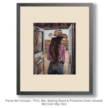Cowgirl #2 - Cowgirl Wall Art Prints - Western Decor  8"x10" Artwork - 11"x14" Mat