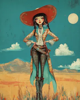 Cowgirl #4 - Cowgirl Wall Art Prints - Western Decor  8"x10" Artwork - 11"x14" Mat