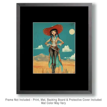 Cowgirl #4 - Cowgirl Wall Art Prints - Western Decor  8"x10" Artwork - 11"x14" Mat