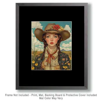 Cowgirl #5 - Cowgirl Wall Art Prints - Western Decor  8"x10" Artwork - 11"x14" Mat
