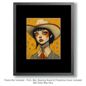 Cowgirl Clown - Cowgirl Wall Art Prints - Western Decor  8"x10" Artwork - 11"x14" Mat