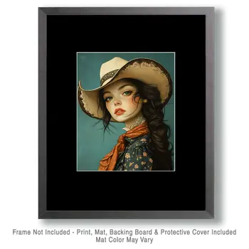Cowgirl #6 - Cowgirl Wall Art Prints - Western Decor  8"x10" Artwork - 11"x14" Mat