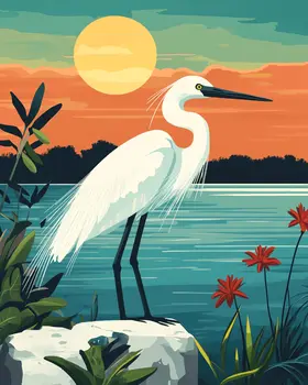 Egret at Sunset - Wall Art Print - Ocean Seaside Beachcore - 8"x10" Artwork - 11"x14" Matte