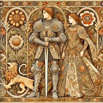 Art Nouveau Knight and Lady - Wall Art Print - Square Poster - 8"x8" Artwork - 12"x12" Matte