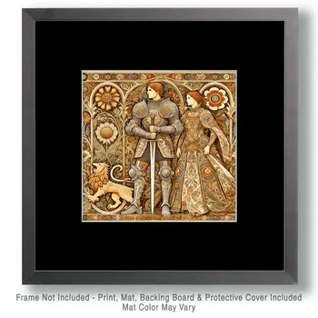 Art Nouveau Knight and Lady - Wall Art Print - Square Poster - 8"x8" Artwork - 12"x12" Matte
