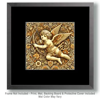Art Nouveau Cupid - Wall Art Print - Square Poster - 8"x8" Artwork - 12"x12" Matte