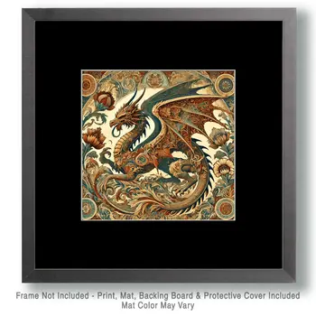 Art Nouveau Dragon - Wall Art Print - Square Poster - 8"x8" Artwork - 12"x12" Matte