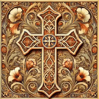 Art Nouveau Christian Cross - Wall Art Print - Square Poster - 8"x8" Artwork - 12"x12" Matte